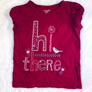 2/$12 Toughskins Girls Small (4) Burgundy “hi there” Embroidered Graphic Tee